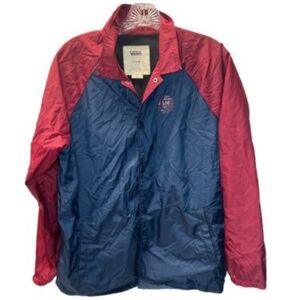 Vans Off The Wall Black Lined Windbreaker Jacket Mens XL Snap Blue Burgandy
